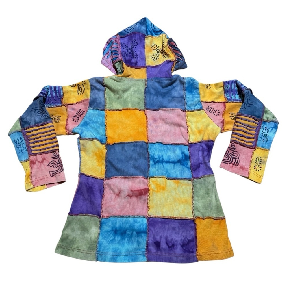 Vintage Rising International Patchwork Artsy Hippie Hoodie Long Sleeve Cotton M - Picture 2 of 10